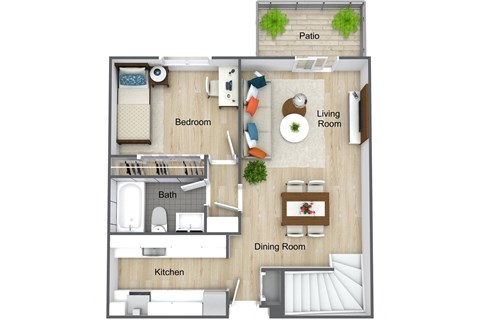 Floor plan for 3 beds, 2 baths, 1250 sqft